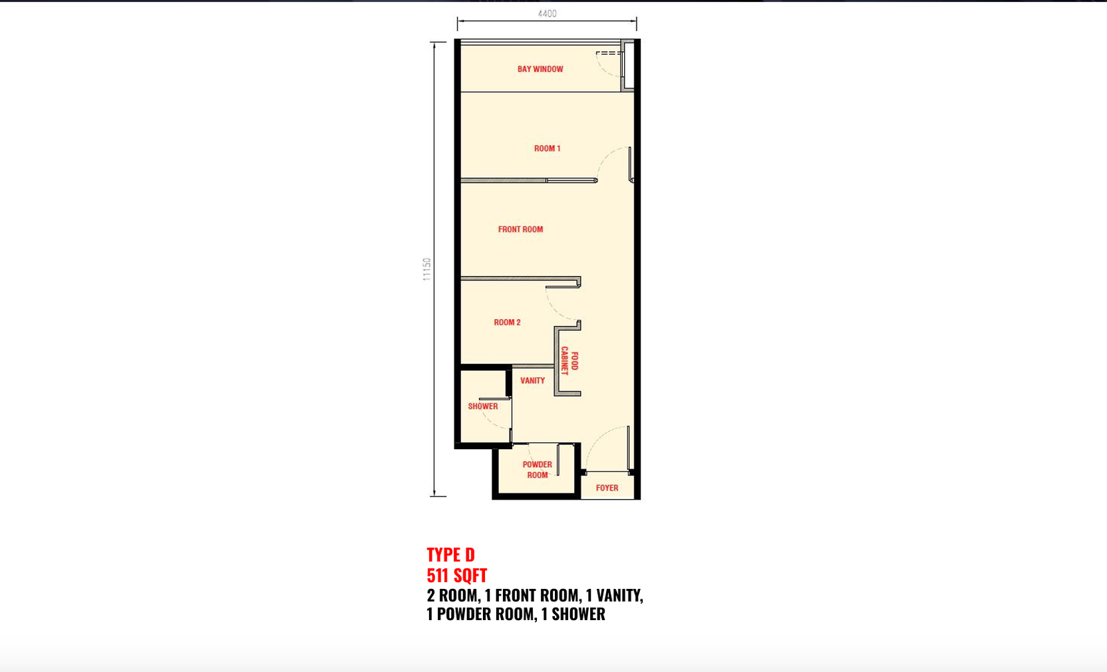 The Bedrock Type D - 511 sqft floor plan, Jesselton Docklands